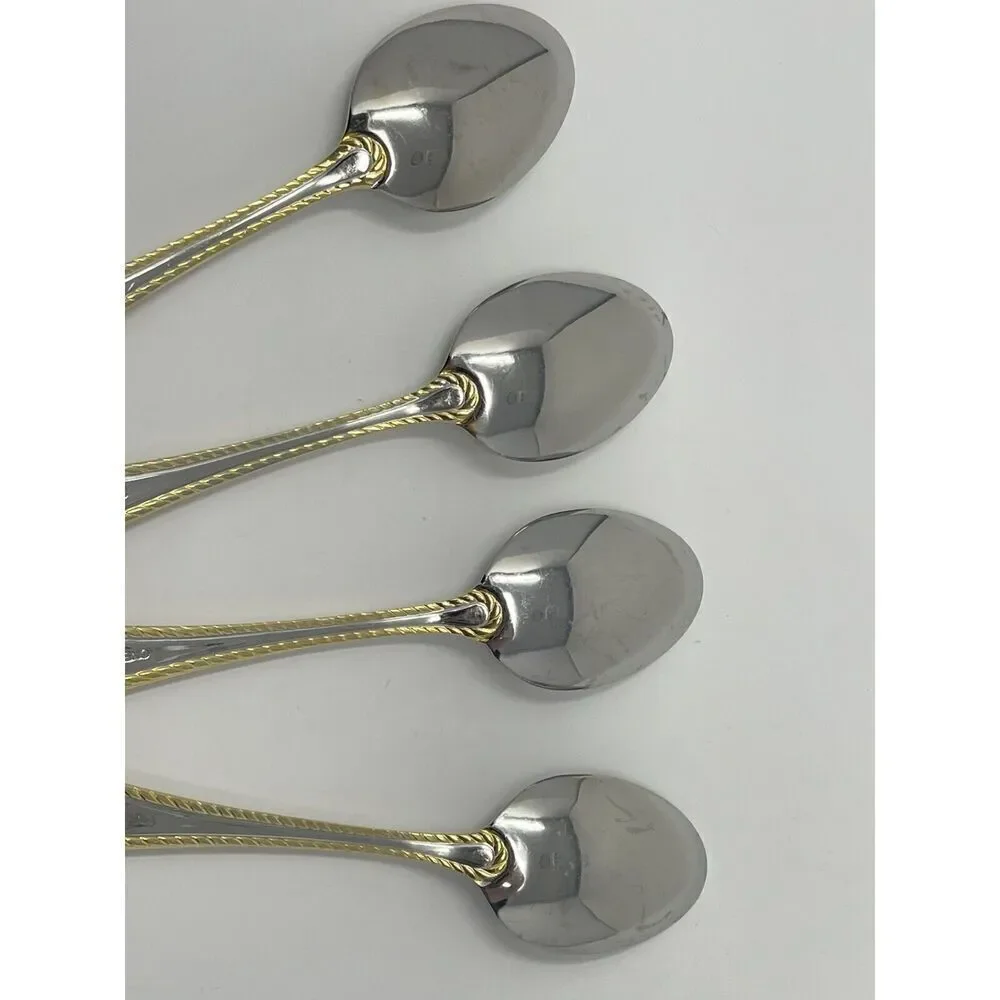 Oneida GOLDEN BELMONT Stainless Rope Edge Gold Accent Teaspoons 6” Set Of 4